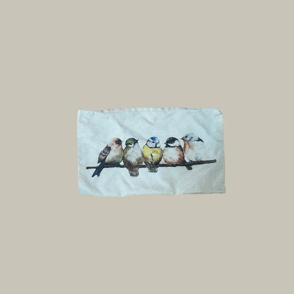 RABUSOFA Watercolor Birds Linen Lumbar Pillow Cover Rustic Farmhouse Cottagecore